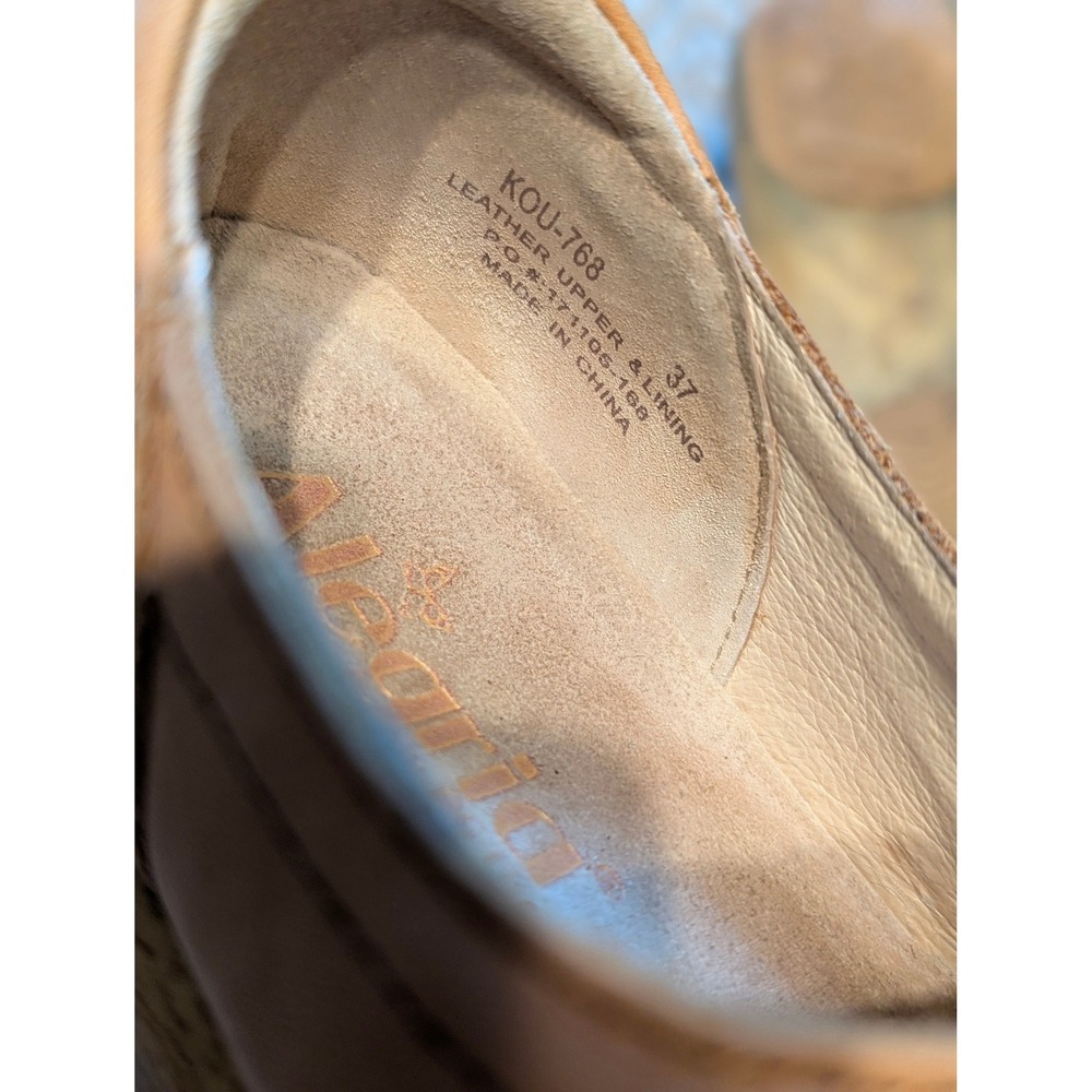 Alegria Kourtney Tan Leather Floral Embroidered Mary Jane Clogs Size 37 6.5 - Picture 6 of 9